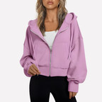 Women’s Zip Hoodie Relaxed Fit Cropped Drawstring Jacket