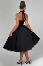Women’s Elegant A Line Halter Midi Wedding Guest Dress