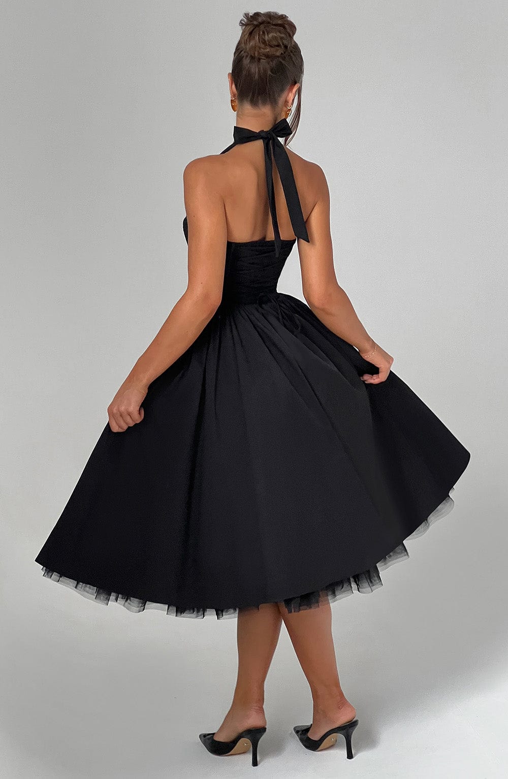 Women’s Elegant A Line Halter Midi Wedding Guest Dress