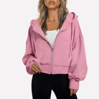 Women’s Zip Hoodie Relaxed Fit Cropped Drawstring Jacket