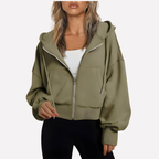 Women’s Zip Hoodie Relaxed Fit Cropped Drawstring Jacket