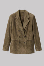 Women’s Khaki Double-Breasted Casual Blazer Jacket