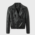 Women's Black Diagonal Zip Short Retro Leather Jacket