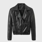 Women's Black Diagonal Zip Short Retro Leather Jacket