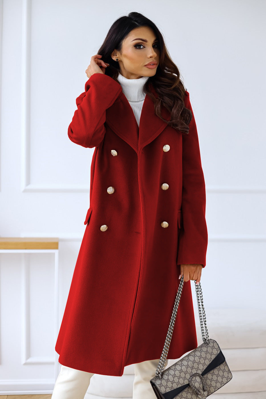 Women’s Trench Coat | Double-Breasted with Texture & Long Cut