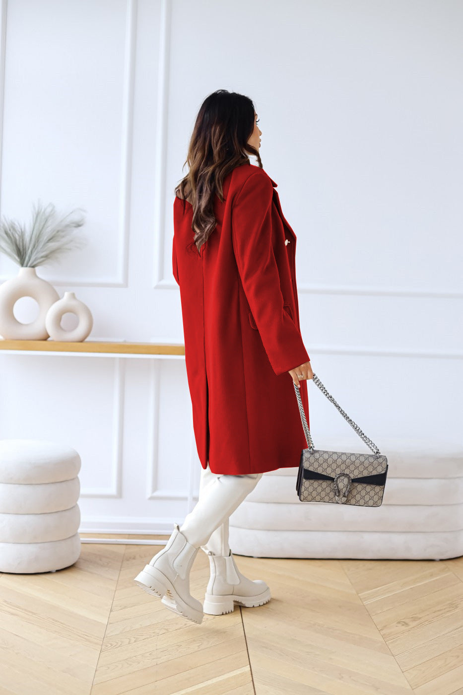 Women’s Trench Coat | Double-Breasted with Texture & Long Cut