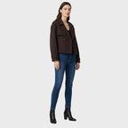 Women's Dark Brown Cropped Double Button Short Jacket