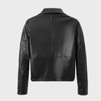 Women's Black Diagonal Zip Short Retro Leather Jacket