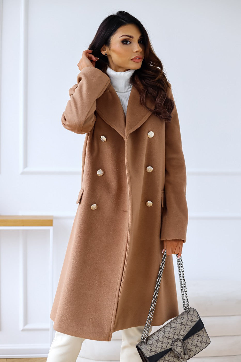 Women’s Trench Coat | Double-Breasted with Texture & Long Cut