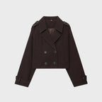 Women's Dark Brown Cropped Double Button Short Jacket