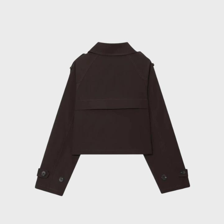 Women's Dark Brown Cropped Double Button Short Jacket