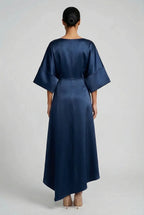 Wedding Guest Satin-Finish Batwing Jewel Midi Dress