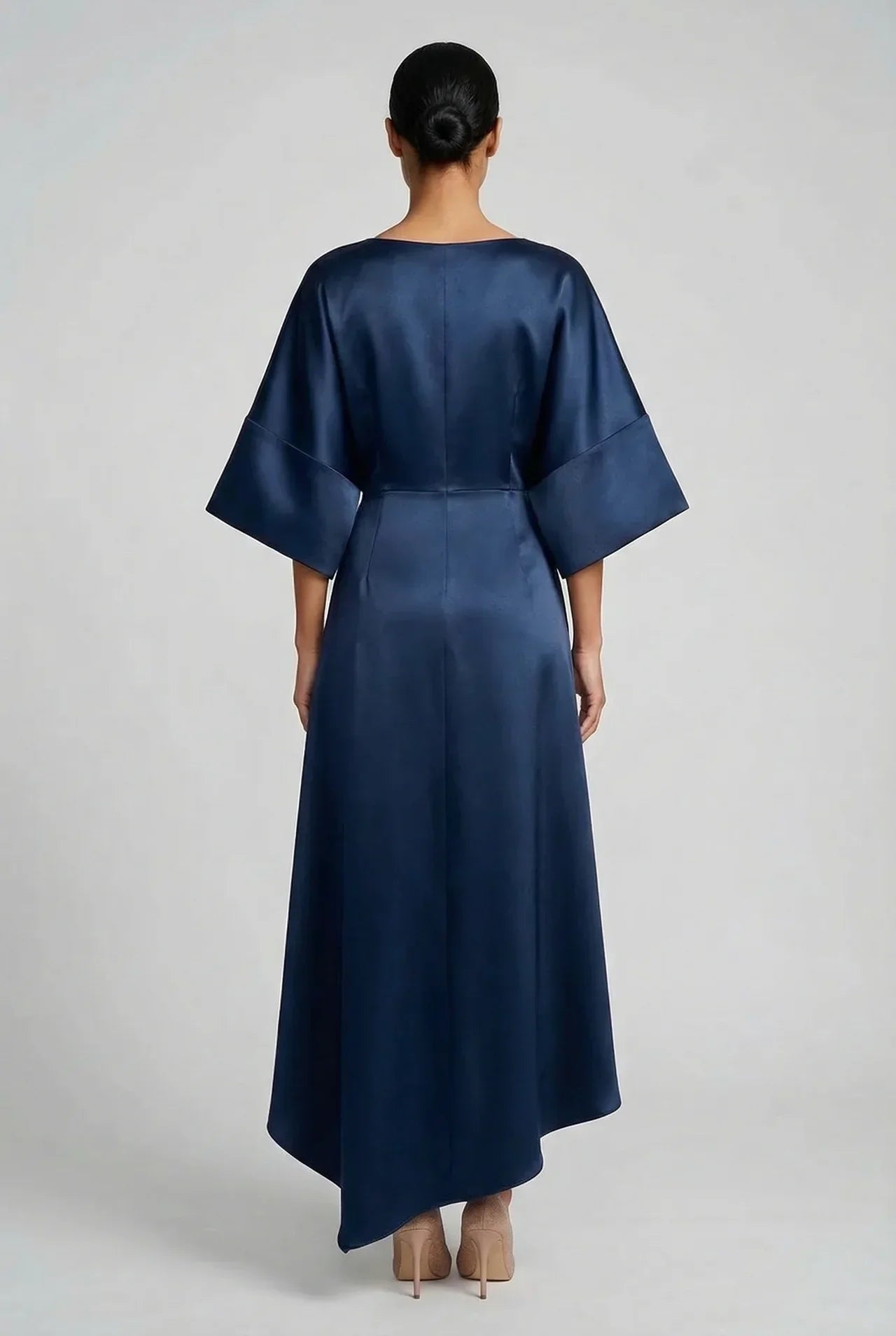 Wedding Guest Satin-Finish Batwing Jewel Midi Dress