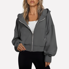 Women’s Zip Hoodie Relaxed Fit Cropped Drawstring Jacket
