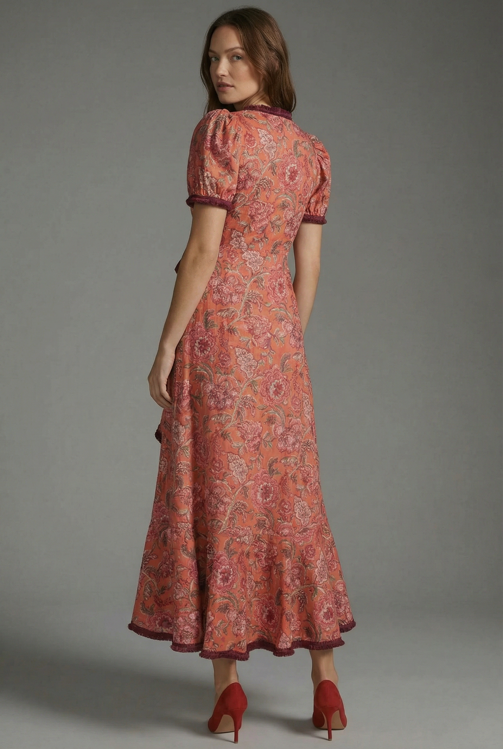 Women’s Ascot Elegant Puff Sleeve Midi Occasion Dress