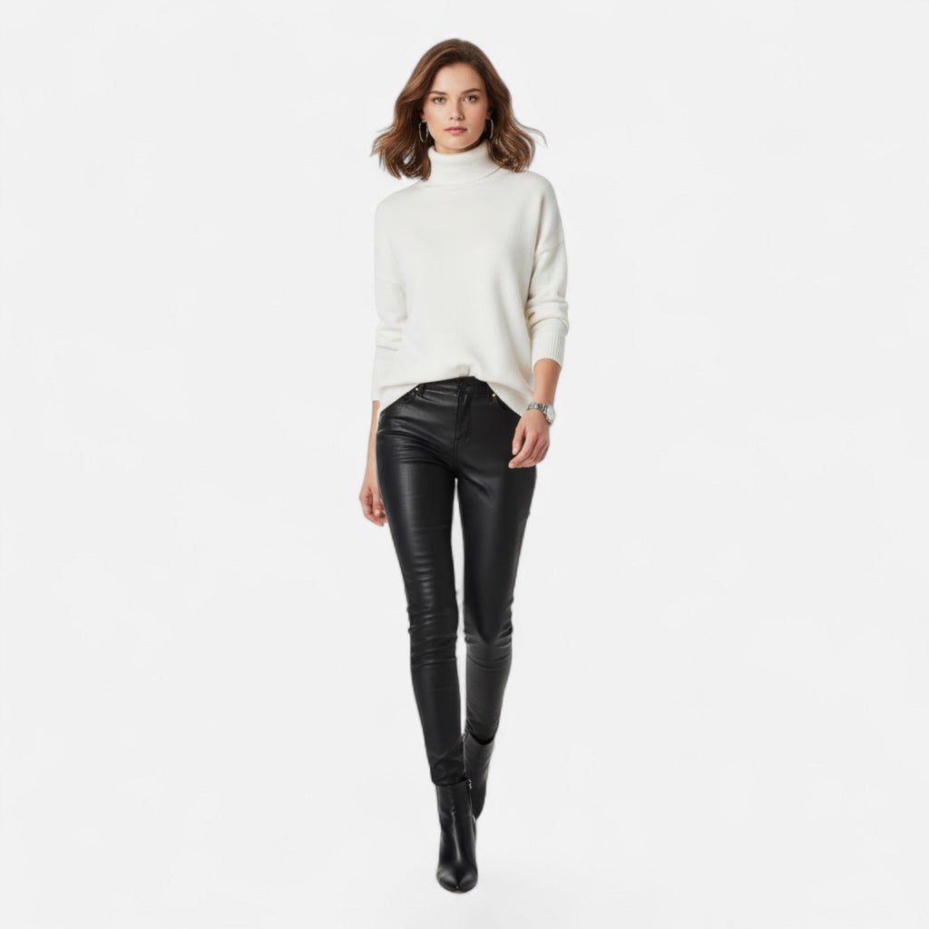 Valmonti | Women’s Wool-Blend Turtleneck Sweater – Oversized Thick Knit