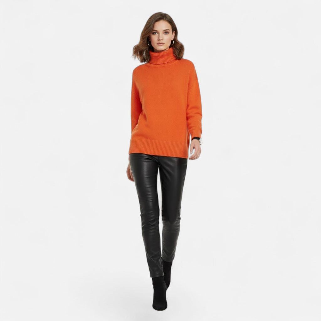 Valmonti | Women’s Wool-Blend Turtleneck Sweater – Oversized Thick Knit