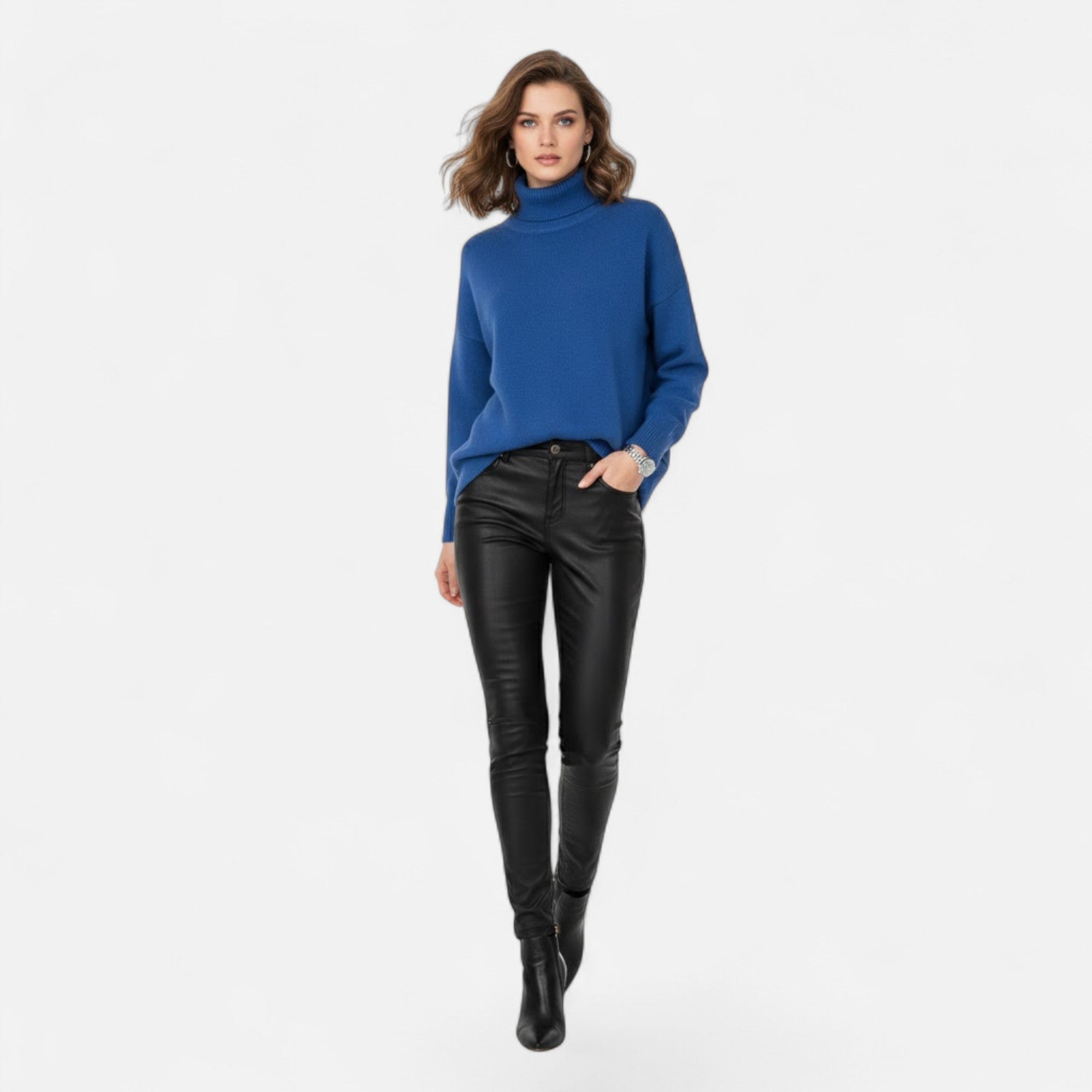 Valmonti | Women’s Wool-Blend Turtleneck Sweater – Oversized Thick Knit