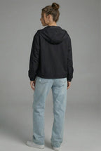 Women’s Black Cropped Spring Jacket Lightweight Hooded Casual Outerwear