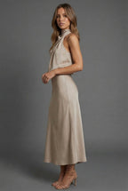 Halterneck Satin Style Wedding Guest Midi Dress