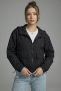 Women’s Black Cropped Spring Jacket Lightweight Hooded Casual Outerwear
