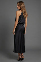 Halterneck Satin Style Wedding Guest Midi Dress