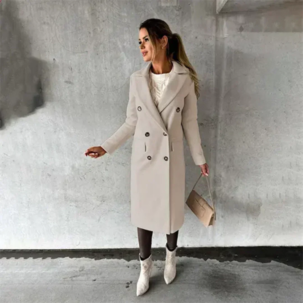 Women Winter Trench Coat | Double-Breasted With Notched Collar