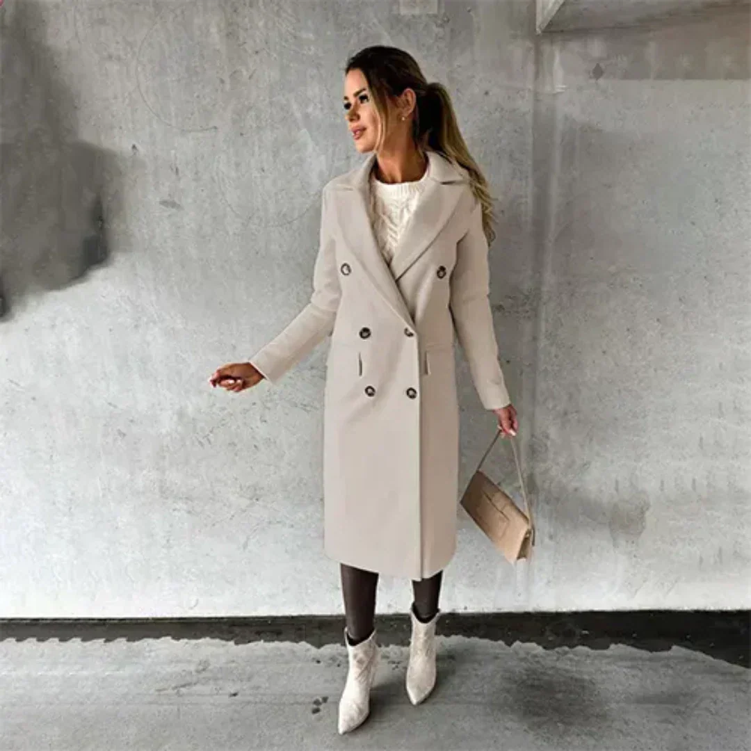 Women Winter Trench Coat | Double-Breasted With Notched Collar
