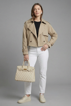 Women’s Khaki Cropped Trench Coat Lightweight Casual Outerwear