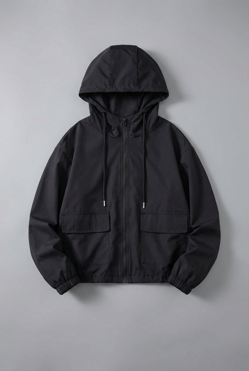 Women’s Black Cropped Spring Jacket Lightweight Hooded Casual Outerwear