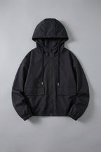 Women’s Black Cropped Spring Jacket Lightweight Hooded Casual Outerwear
