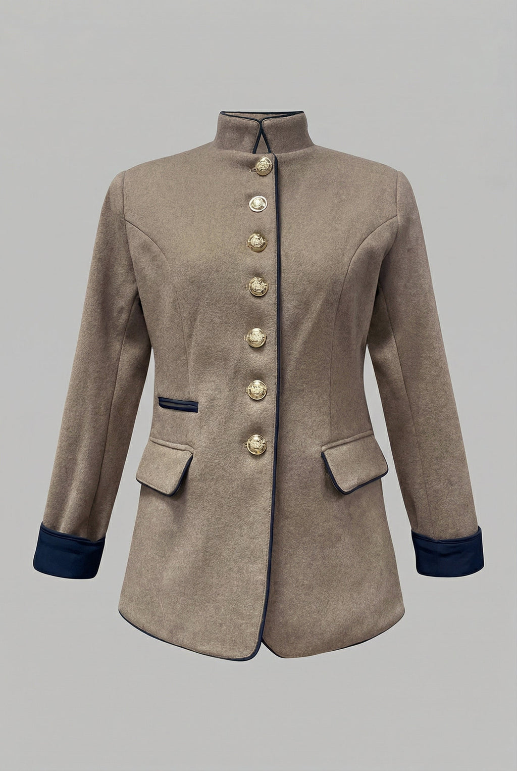 Women’s Camel Tailored Stand Collar Spring Blazer Coat