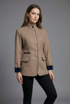 Women’s Camel Tailored Stand Collar Spring Blazer Coat