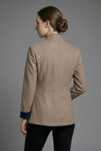 Women’s Camel Tailored Stand Collar Spring Blazer Coat