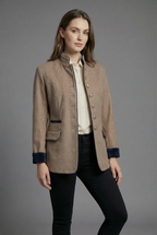 Women’s Camel Tailored Stand Collar Spring Blazer Coat