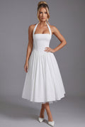 Women’s Elegant A Line Halter Midi Wedding Guest Dress