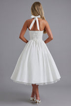 Women’s Elegant A Line Halter Midi Wedding Guest Dress