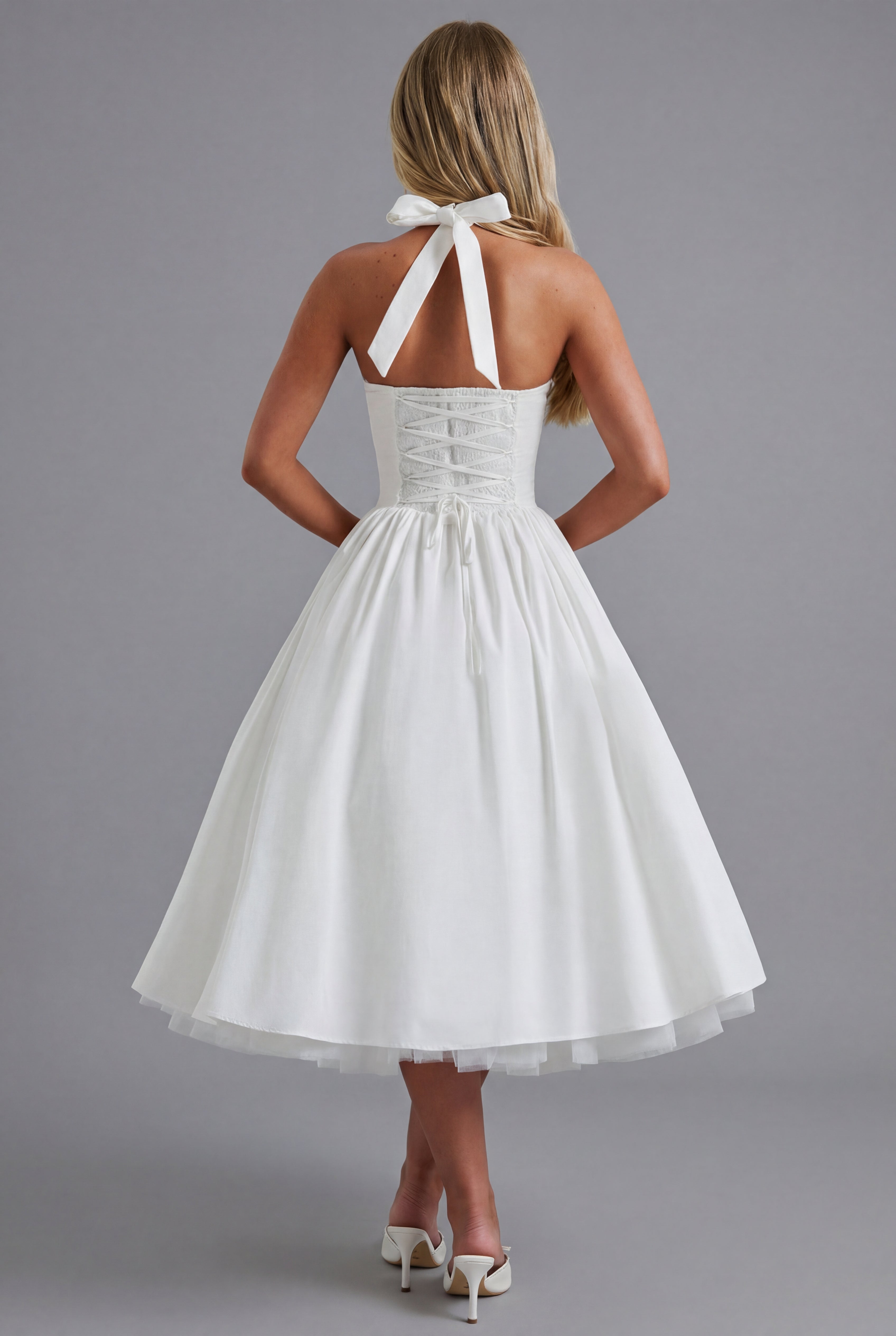 Women’s Elegant A Line Halter Midi Wedding Guest Dress