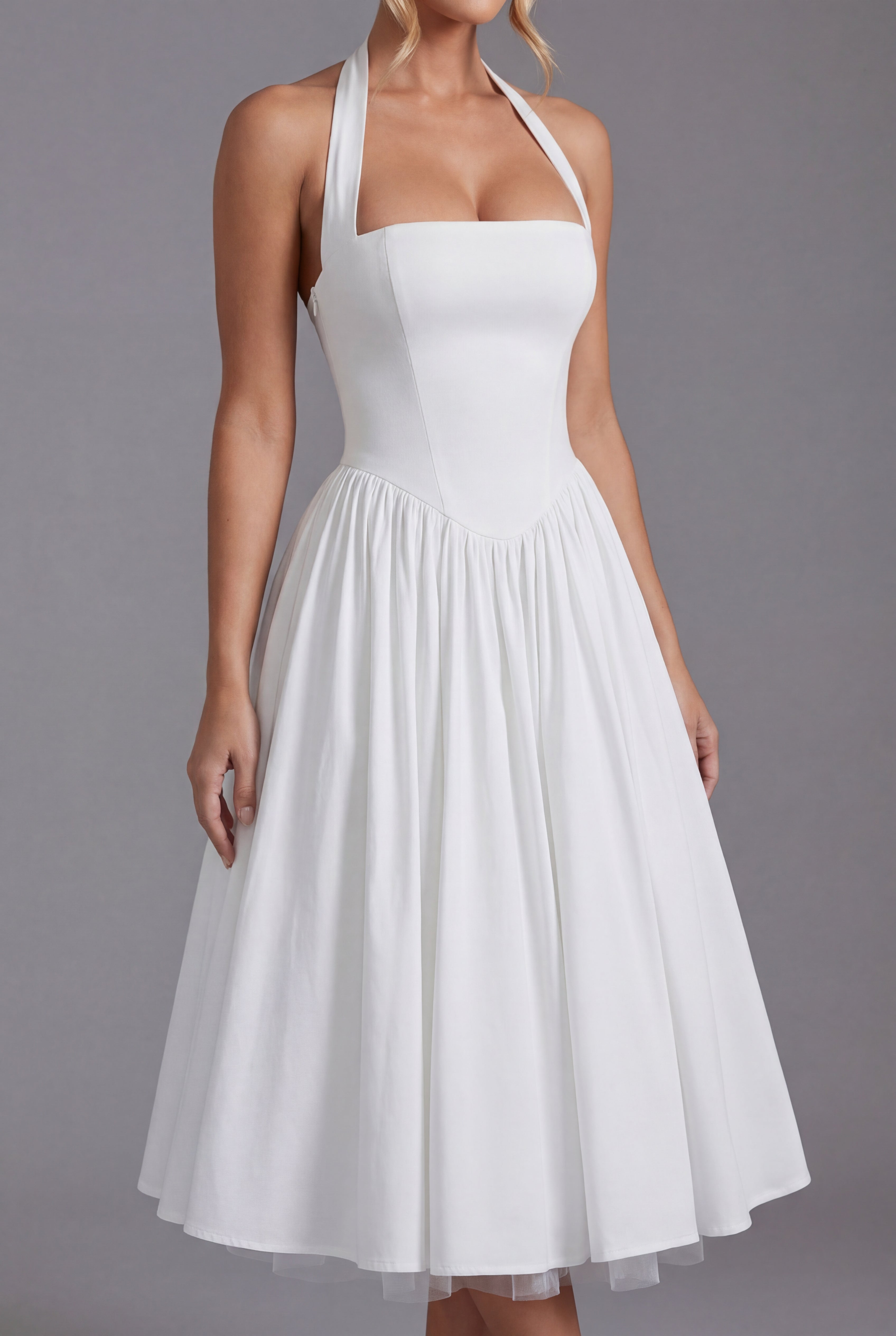 Women’s Elegant A Line Halter Midi Wedding Guest Dress