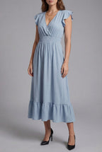 Women’s Ascot Elegant V Neck Flutter Sleeve Maxi Dress