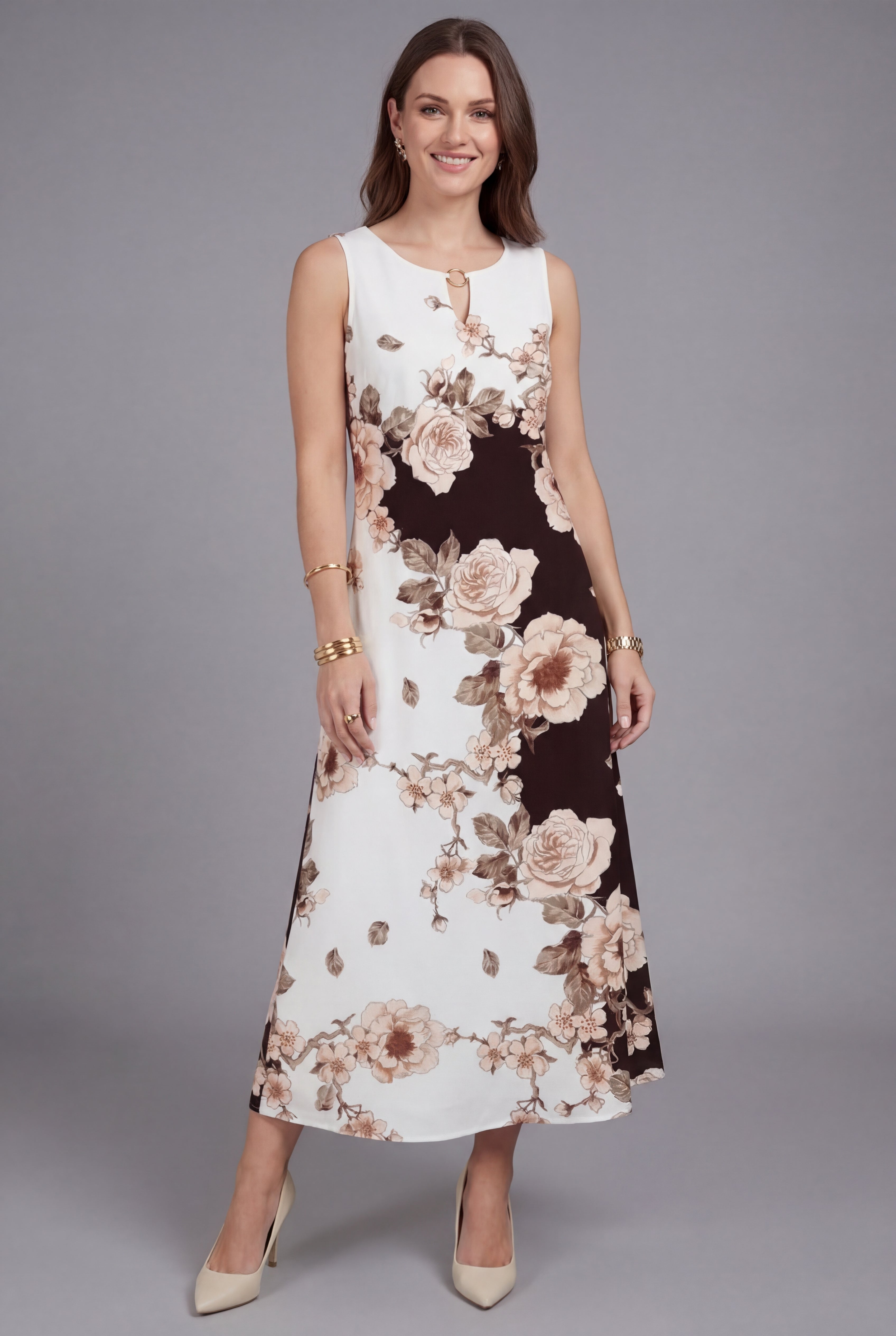 Women’s Ascot Black and White Floral Comfortable Sleeveless Maxi Dress