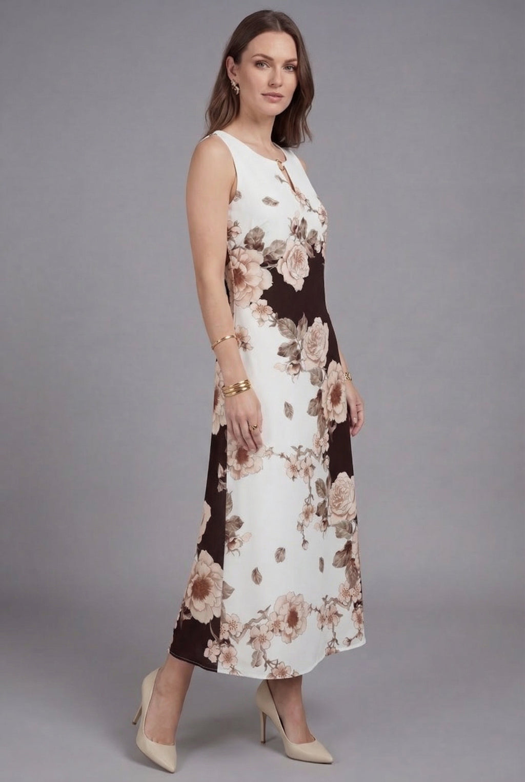 Women’s Ascot Black and White Floral Comfortable Sleeveless Maxi Dress