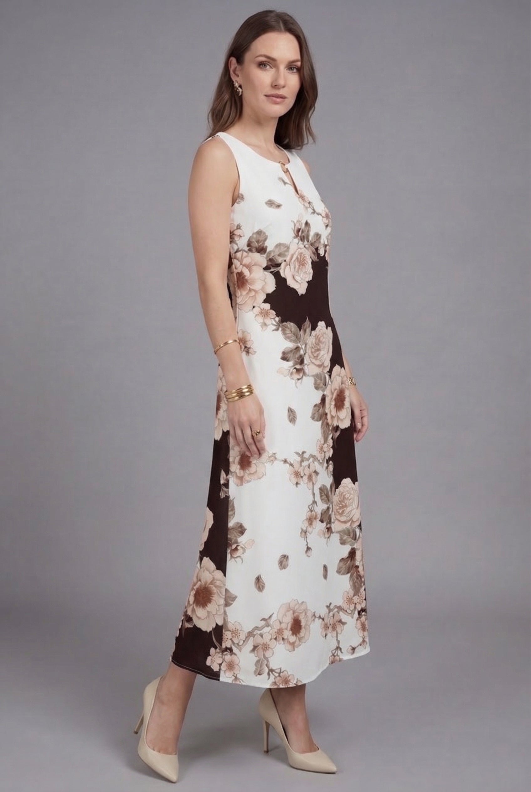 Women’s Ascot Black and White Floral Comfortable Sleeveless Maxi Dress