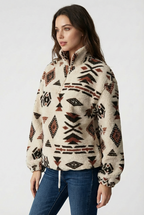Women’s Cosy Fleece Zip-Up Sweatshirt – Geometric Winter Print