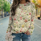 Women’s Floral Embroidered Sweater – Cotton Crew Neck Lightweight Spring Casual Knitwear