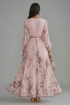 Floral V-Neck Long Sleeve Maxi Wedding Guest Dress