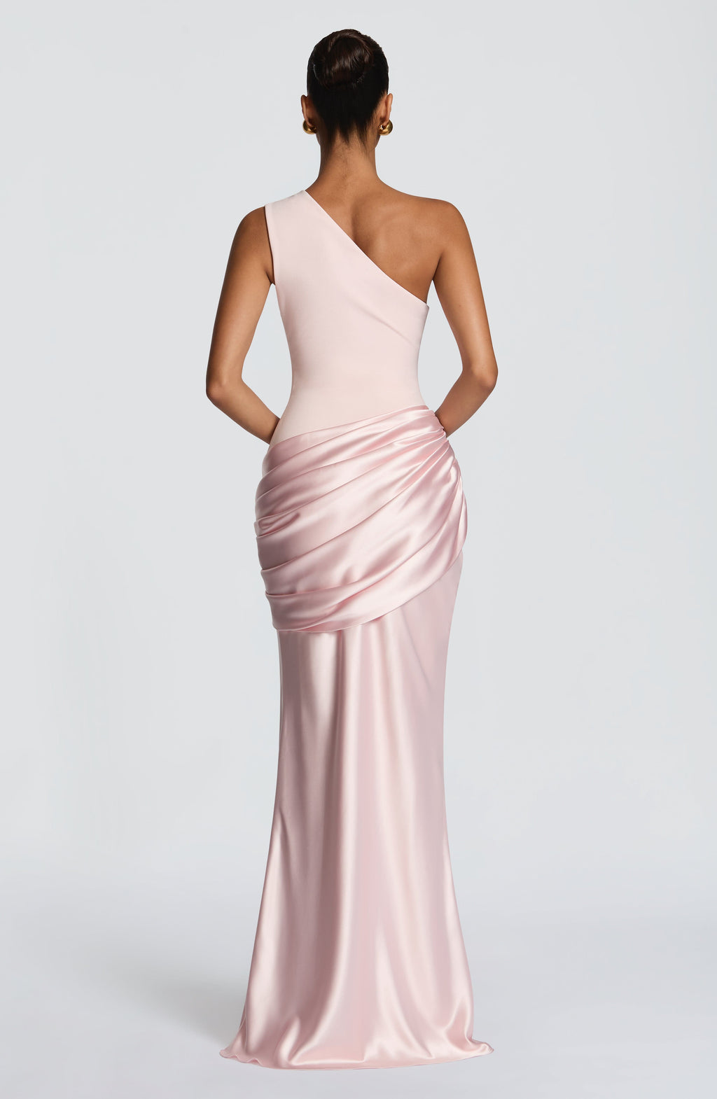 One Shoulder Ruched Draped Satin-Finish Graduation Dress