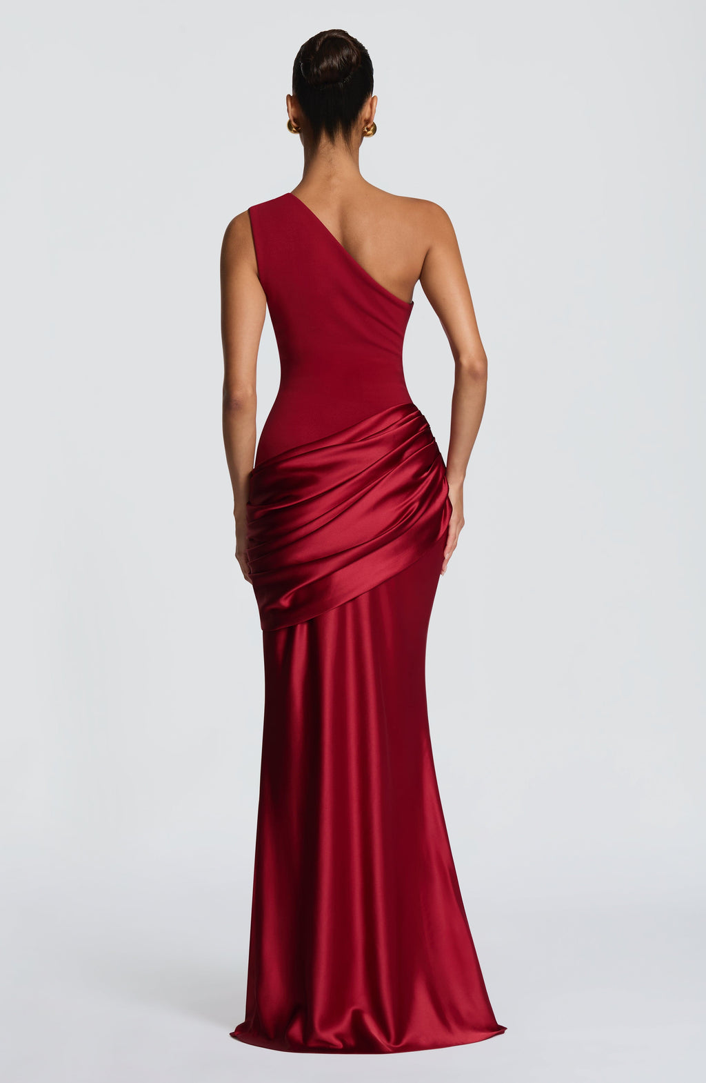 One Shoulder Ruched Draped Satin-Finish Graduation Dress