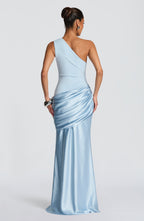 One Shoulder Ruched Draped Satin-Finish Graduation Dress