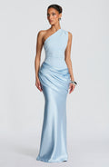 One Shoulder Ruched Draped Satin-Finish Graduation Dress